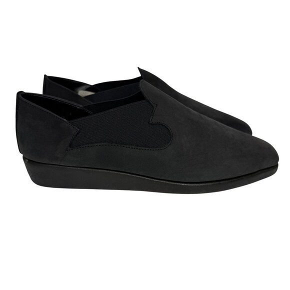 Vintage Mixed Blues Women Size 8 Black Nubuck Slip-On Loafers Comfortable Narrow - Picture 2 of 11